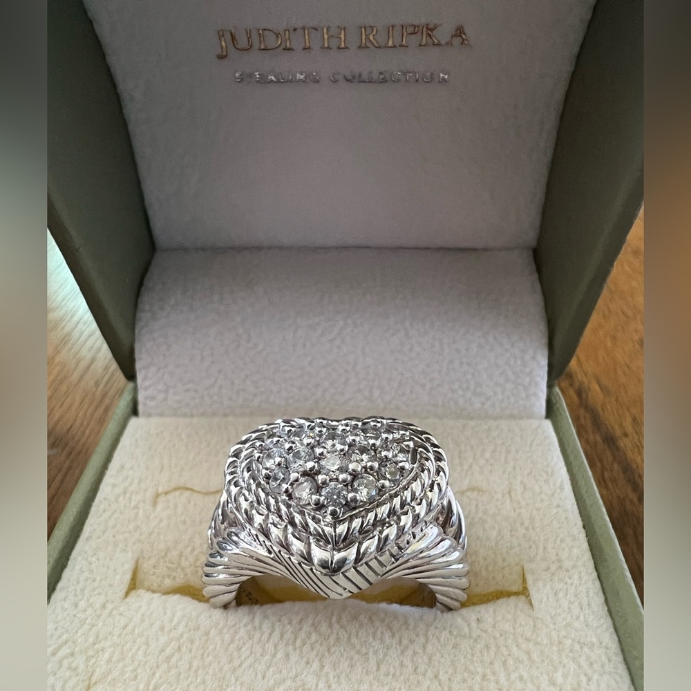 Judith Ripka Sterling Silver Pavé Heart Diamonique CZ Ring Size 6 - Picture 4 of 15